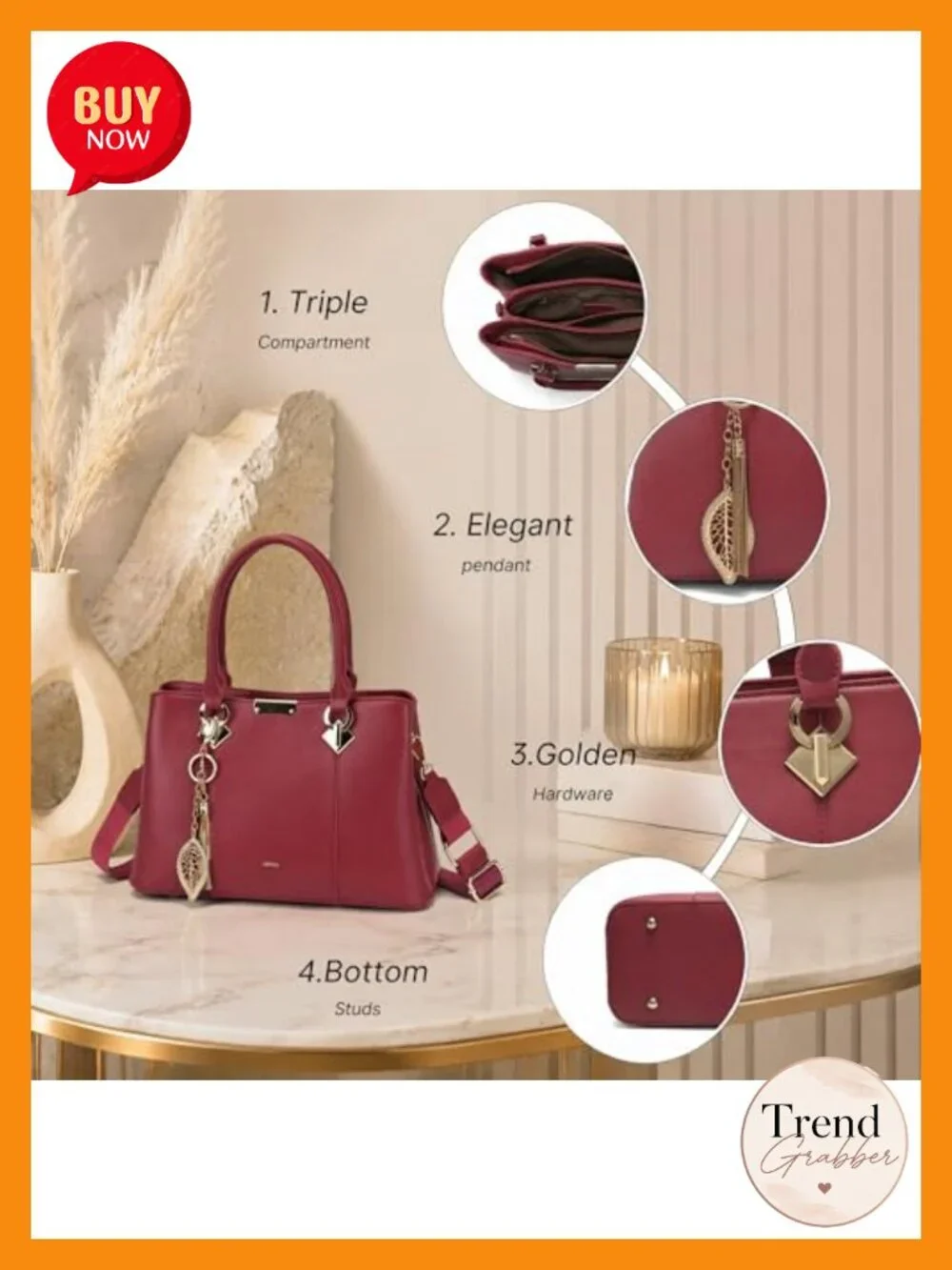 PU Leather Top Handle Satchel Crossbody Bag Women 3 Compartments Shoulder Purse